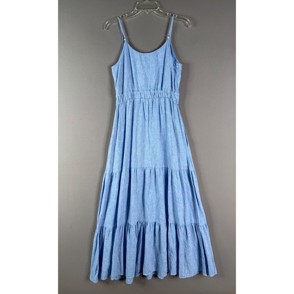 Joie Maxi Dress Womens 4 Blue Linen Blend Tiered S Coastal Summer Minimalist